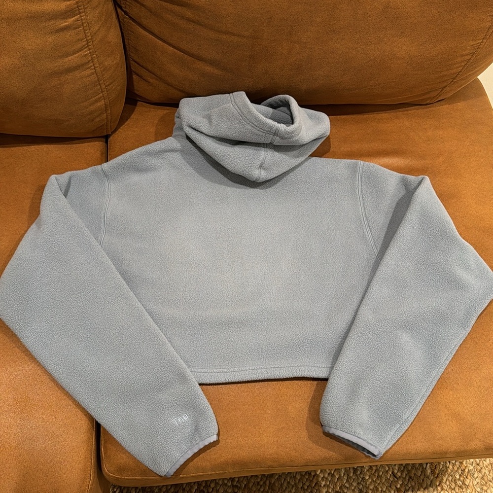 Aritzia Tna Tab Blue Fleece Cropped Hoodie Sweatshirt XS - Picture 3 of 4